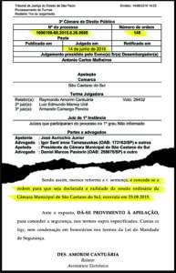 Parte final da sentença proferida pelo Tribunal de Justiçade São Paulo no último dia 14/06/16 que anula definitivamente a sessão da Câmara